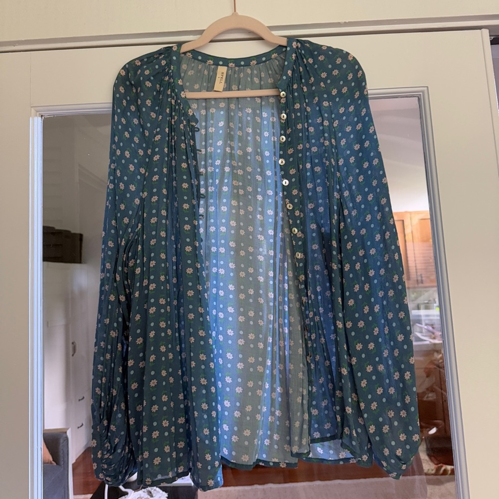 Spell Teal Floral Sheer Blouse